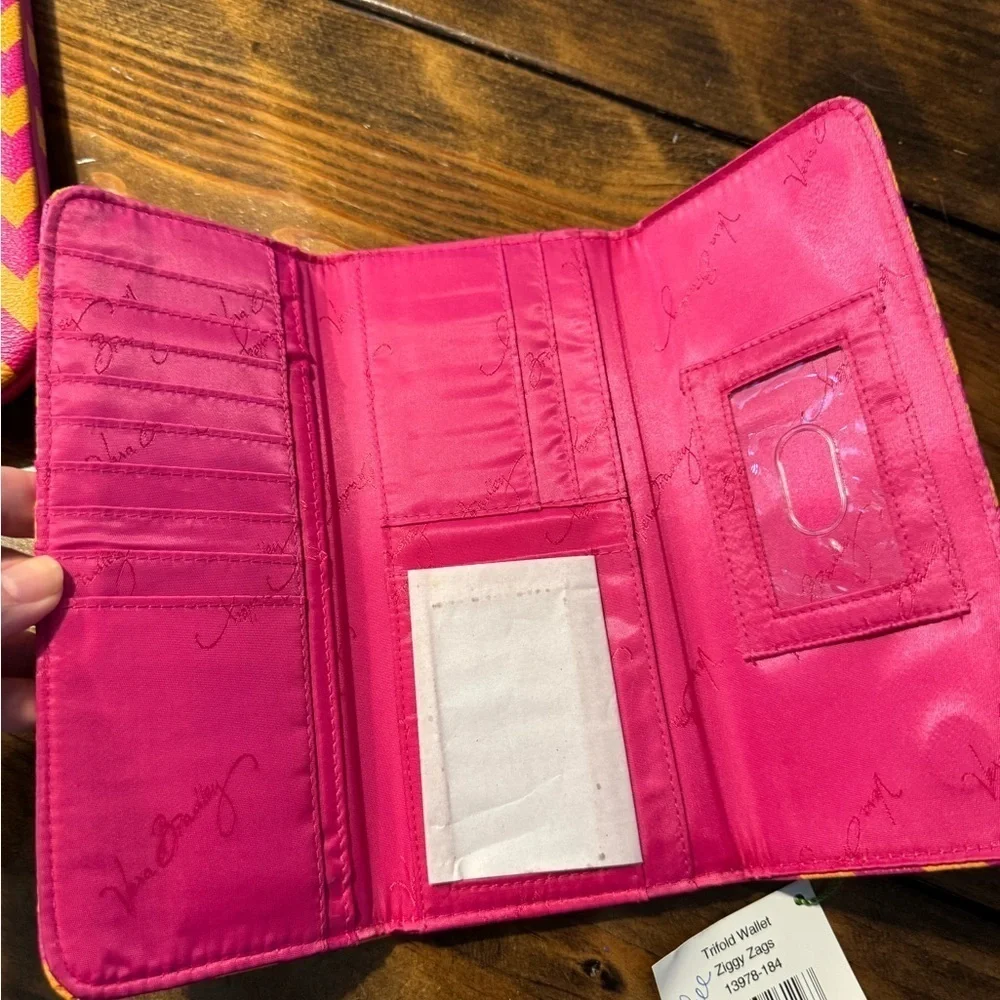 NWT Vera Bradley Ziggy Zags Crossbody Bag Purse & matching tri fold wallet Pink